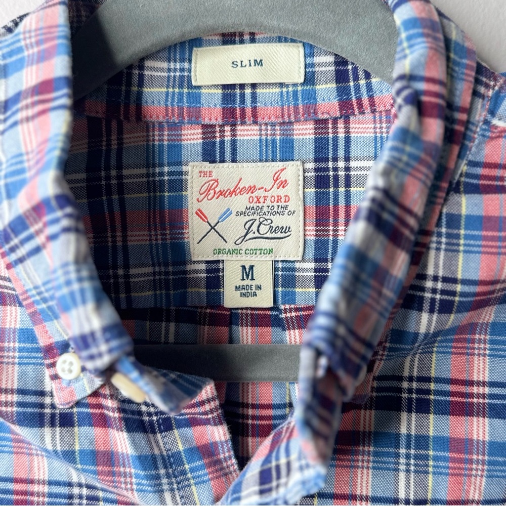 J. Crew Men's Blue and Pink Plaid Shirt
